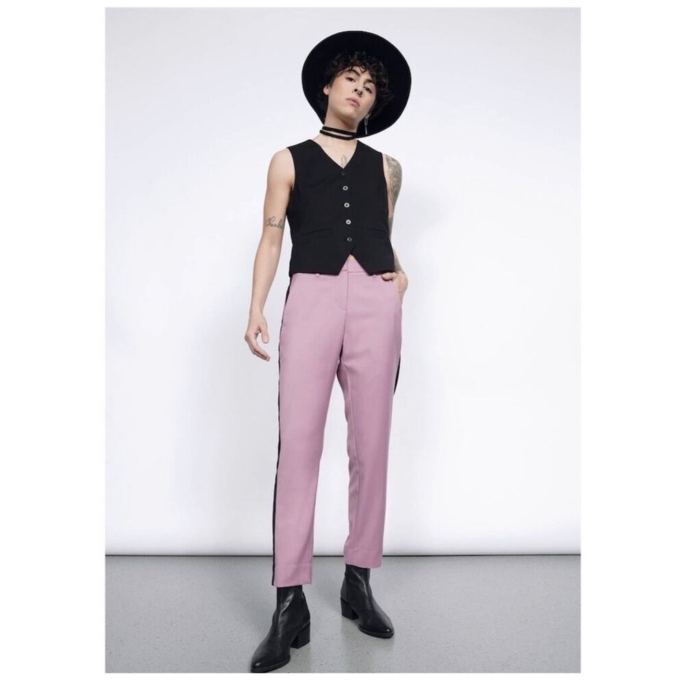 NEW Wildfang Empower Slim Crop Pants Mauve Black Stripe Size 10 Casual Work NWT